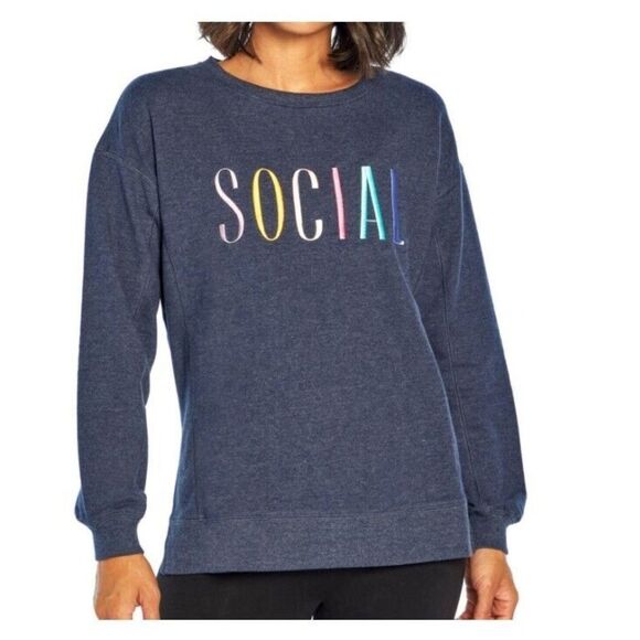 Wildfox ‘Social’ Statement Crewneck Sweatshirt - Navy - Picture 1 of 7